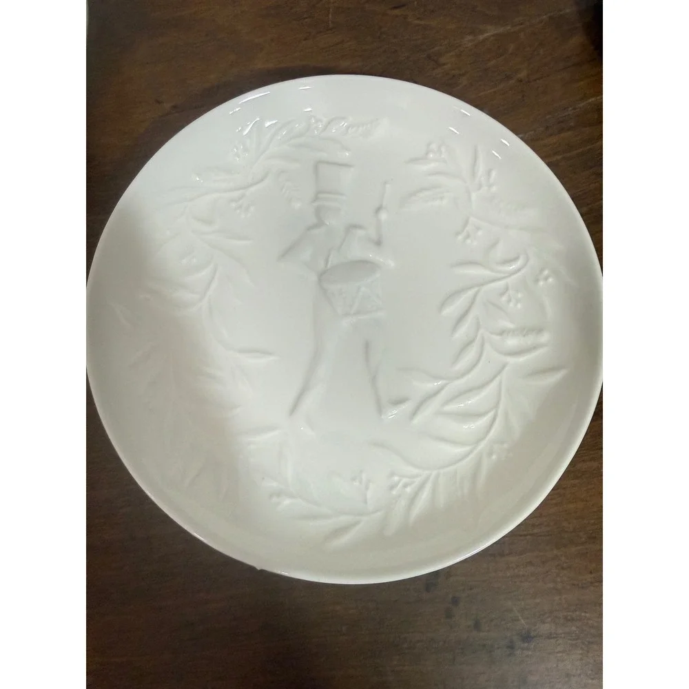 West Elm 12‎ Days of Christmas White Ceramic Dessert Appetizer Plates Embossed